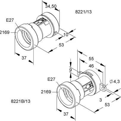 Douille d'illumination HKL E27 ASE 13.5×5.5mm noir, IP44 