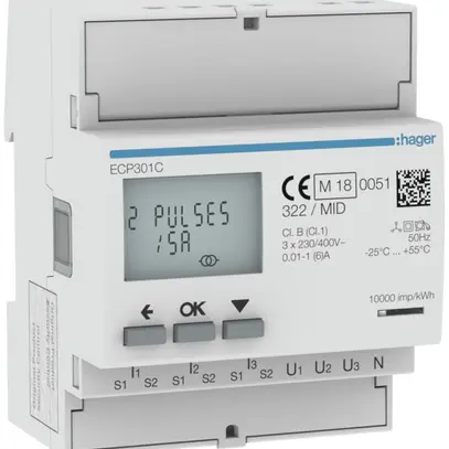 Contatore energia AMD HA ECP301C 3P indiretto x/5A Impuls S0 MID imp.+exp.2T 