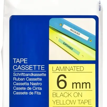 Cassette ruban Brother TZe 6mm×8m, jaune/noir 