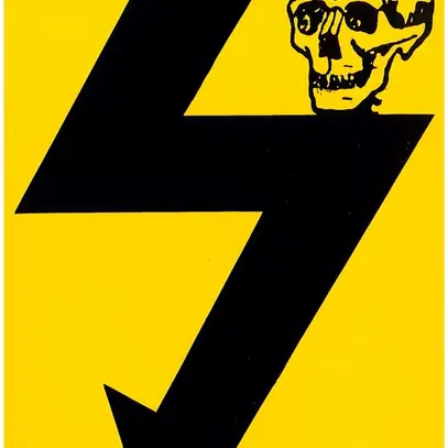 Plaque autocollante tête+flèche 85×115mm 