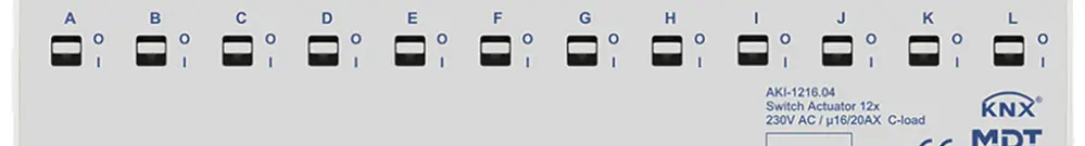 REG-Schaltaktor KNX MDT AKI-1216.04 12-Kan 16A 230VAC 12TE 