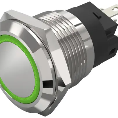 Contact à poussoir lumineux EAO 82 1COM 24V racc.soud.plat Ø19mm encliquetab.vt 