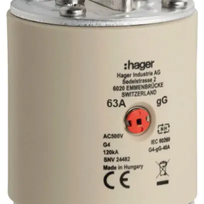 Fusible HPC Hager SEV G4 500V AC 63A gG voyant central 