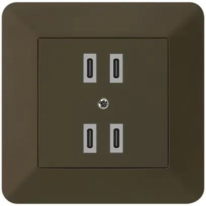 UP-USB-Ladesteckdose Hager kallysto.trend 2×C-C 2×20W/4×10W 5V 94×94mm braun 