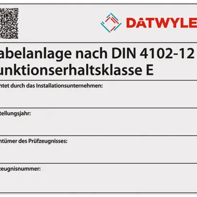 Placcheta indicatrice Dätwyler sistema di cavi DIN 4102-12 