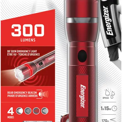 Torcia tascabile Energizer Emergency Metal,moschettone,strobo,anello,fischietto 