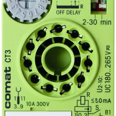Cube temporisé ComatReleco CT3-E30, 90…265VUC, boîtier vert 