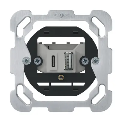 Inserto per presa di carica USB INC Hager 18W PD 1×tipo A 1×tipo C placca fiss. 