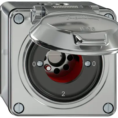 AP-Schlüsselschalter ELEMENT SNAPFIX® 2/1L Klappdeckel 16A 400V 0-1-0-2 alu 