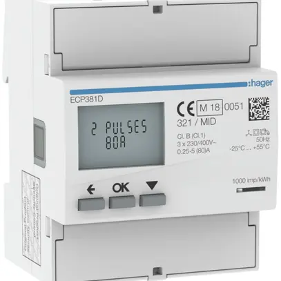 Contatore energia AMD HA ECP381D 3P diretto 80A Impuls S0 MID import+export 2T 