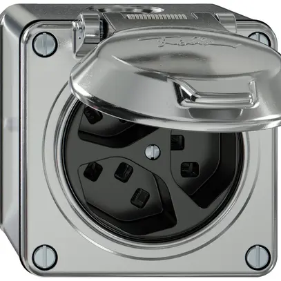 Presa AP ELEMENT 3×tipo 23 1×S 16A 250V IP20 con coperchio alluminio 