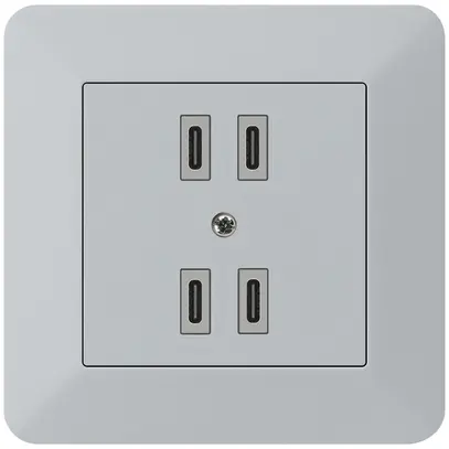 UP-USB-Ladesteckdose Hager kallysto.trend 2×C-C 2×20W oder 4×10W 5V 94×94mm grau 