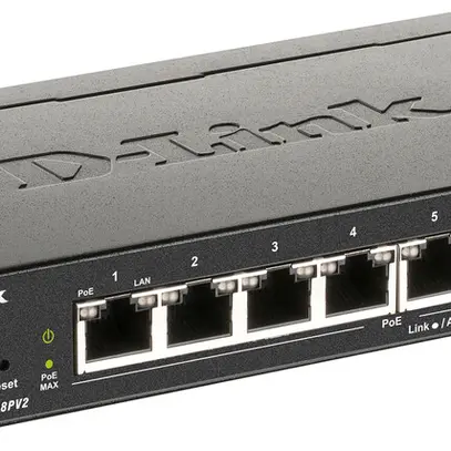 Switch D-Link DGS-1100-08PV2/E, 8-port smart managed Layer2 Gigabit PoE+ 