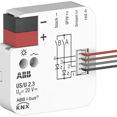 Module entrée/sortie KNX INC ABB US/U2.3 2-canaux 20VDC 40×39×12mm 