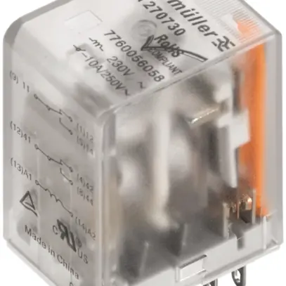 Relais WM, 24VDC, LED vert, 4 contacts inverseurs, 250VAC, 5A 