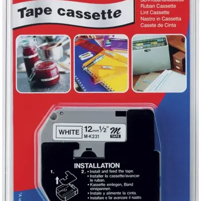 Cassette ruban MK 12mm×8m, blanc/noir 