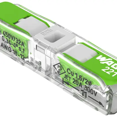 Morsetto di connessione WAGO Green Range 2L 0.34…4mm² con leva ve trasparente 