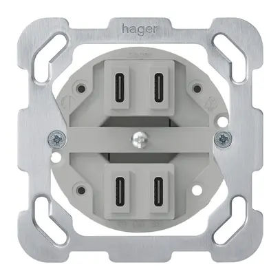 Presa di carica USB INC Hager 2×C-C 2×20W o 4×10W 5V 77×77mm alluminio 