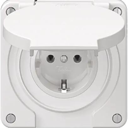 Prise Feller IP21 Schuko 16A 230V 87×87mm blanc 