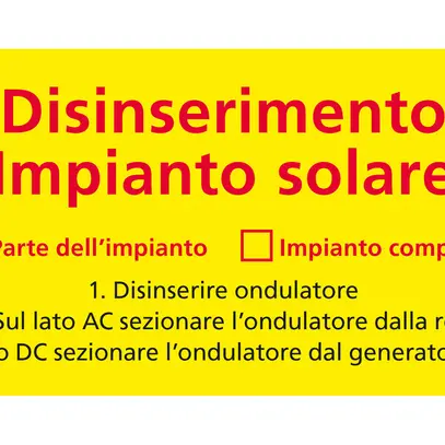 Autocollant jaune «Déclenchement installation solaire» italien 