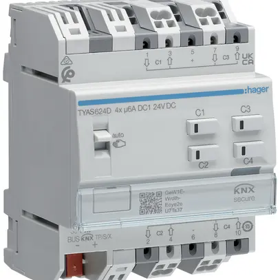 Actionneur de jalousie KNX AMD Hager 4 sorties 6A 1380W 24VDC IP20 4UM 