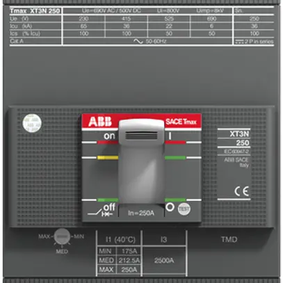 Disjoncteur de puissance compact ABB XT3S 250 avec TMD 250-2500 3P 175…250A 50kA 