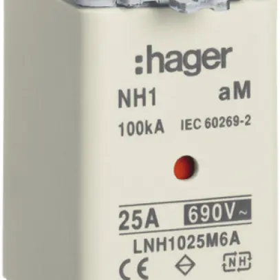Fusible HPC Hager DIN1 690VAC 125A aM avertisseur double inoxydable 