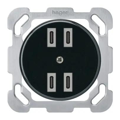 Prise de charge USB ENC Hager basico 2×C-C 2×20W ou 4×10W 5V 77×77mm noir 