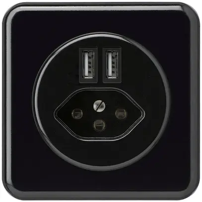 Prise ENC 2×USB & type 13 basico C 2400mA noir 