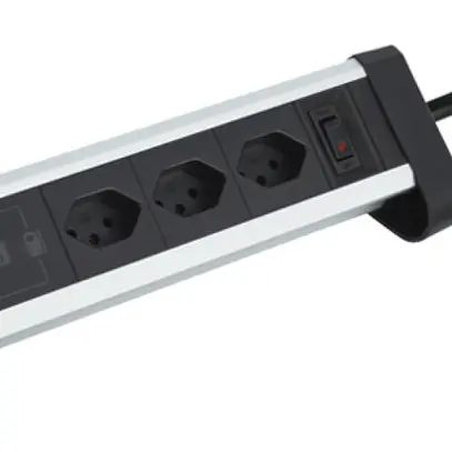 Modulo da tavolo ALU 3×T13 1×USB-A/1×USB-C 3m 3×1mm² interruttore ne/alu 