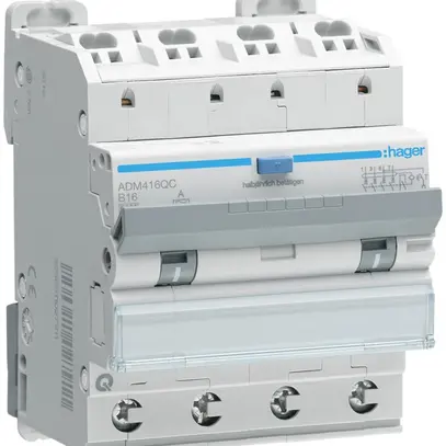 Disjoncteur différentiel Hager RCBO QC 4P 400V car.B 16A 0.03A type A 6kA 4UM 