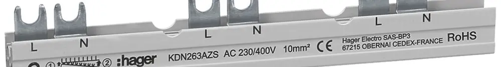 Pettine di raccordo Hager 2P 10mm² per ARFxxxD con contatto ausiliario 10 moduli 