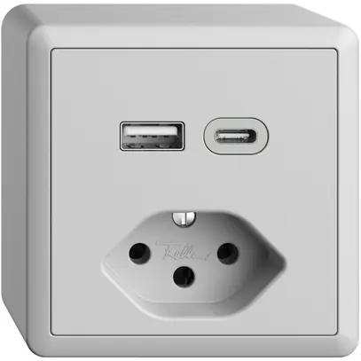 Prise AP USB type A+C + type 13 Feller EDIZIOdue FX54 230V 3000mA gris clair 