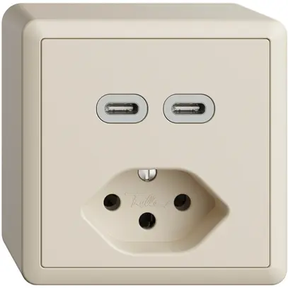 Prise AP USB 2×type C + type 13 Feller EDIZIOdue FX54 230V 3000mA crema 