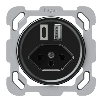 Presa di carica USB INC origin 1×USB-A 1×USB-C 3000mA 5V con tipo 13 nero 