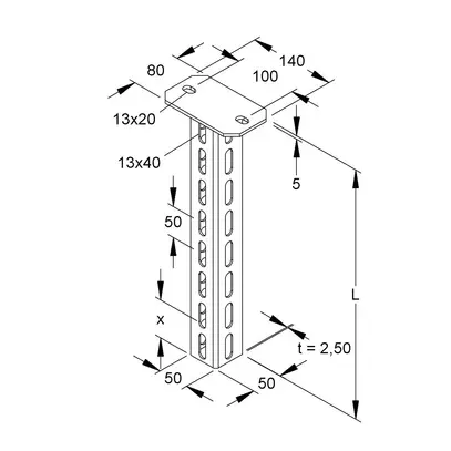 Supporto per soffitto 50×50mm L=300mm zincato a caldo a immersione 