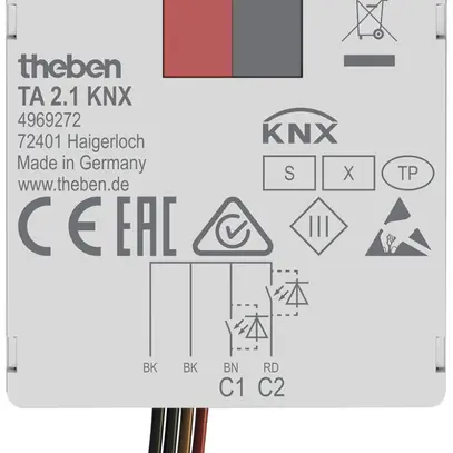 Module entrée/sortie KNX INC Theben TA 2.1 2-canal 5VUC 38×37.3×12.4mm 