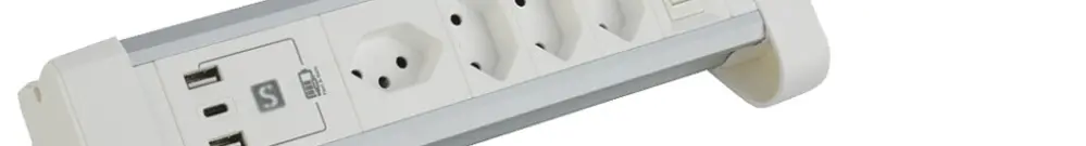Modulo da tavolo ALU 4×T13 2×USB-A/1×USB-C 2m 3×1mm² interruttore bi/alu 