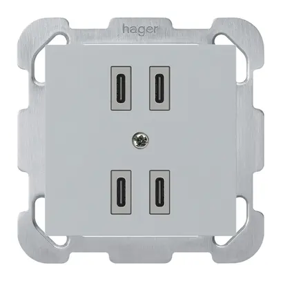 Prise de charge USB ENC Hager kallysto 2×C-C 2×20W ou 4×10W 5V 77×77mm gris 