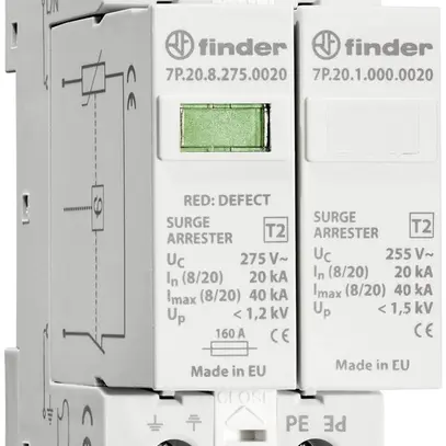 Parasurtension Finder 7P.22, type 2, 1L/N, pour systèmes TN-S/ TT, 2UM 