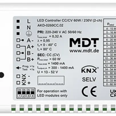 LED-Betriebsgerät KNX MDT AKD-0260CC.02 2-Kan 60W 220…240V 