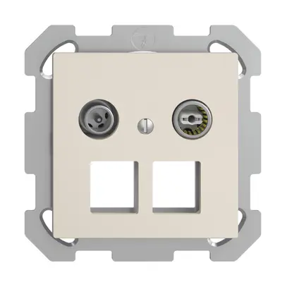 UP-Multimediadose 15dB EDIZIOdue FM, Durchgangsdose, f.2×RJ45 Keystone, crema 