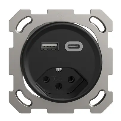Presa INC USB tipo A+C + tipo 13 Feller STANDARDdue QM 230V 3000mA nero 