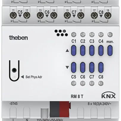 Attuatore-commutatore/persiana AMD Theben RM 8 T KNX, 4/8-volte 16A, 4UM 