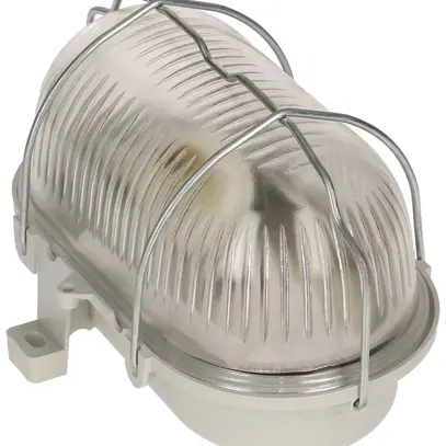 Armature ovale E27 42W matière synthétique gris, verre, grille protection, IP44 