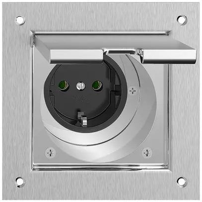 Scatola da pavimento Feller PMKV Schuko 16A 230V 100×100mm ottone cromato 