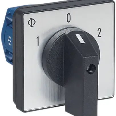 Interruttore rotativo INS K&N, 25A/690V 2/3L, manopola ne, 64×64mm, Ø9mm "1-0-2" 