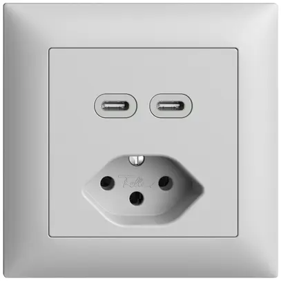 Prise ENC USB 2×type C + type 13 Feller EDIZIOdue FMI 230V 3000mA gris clair 