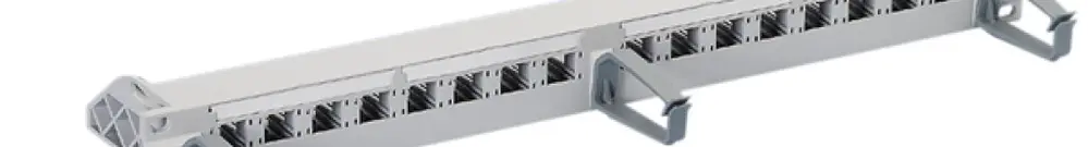 Pannello di distribuzione 19" 1UA 16p/s, cat.6A grigio, vuoto, R&M 