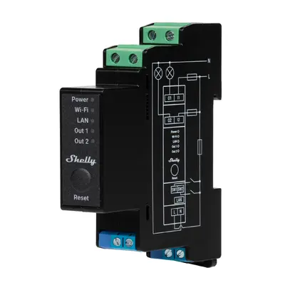 Shelly Pro WLAN-Schaltaktor 16 A 2-Kanal, mit Leistungsmessung, 1 TE 
